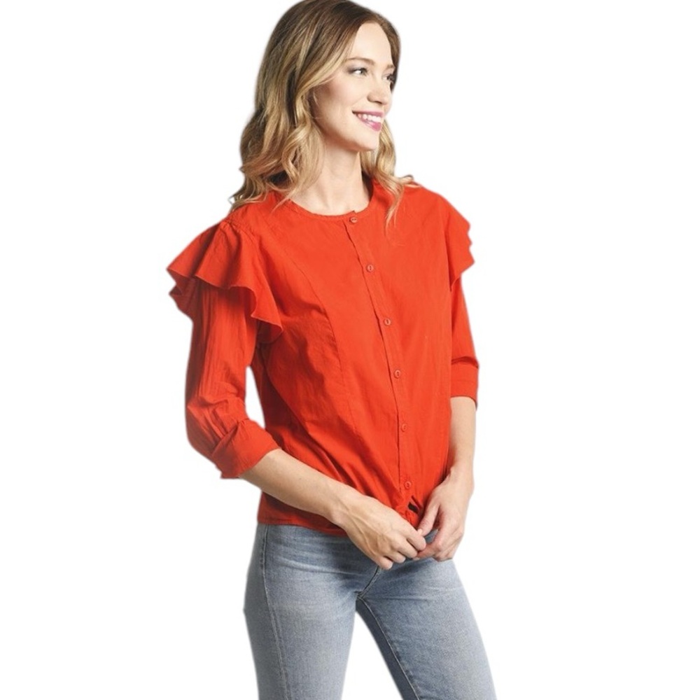 Current/Elliott The Ashley Front Tie Ruffle Shirt Size Small